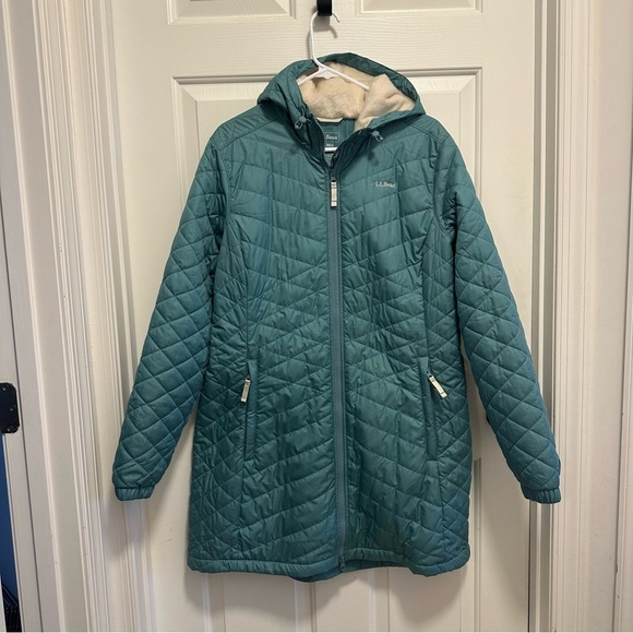 L.L. Bean Women's Fleece-Lined Primaloft Puffer Coat Green Teal NWOT - Picture 1 of 8